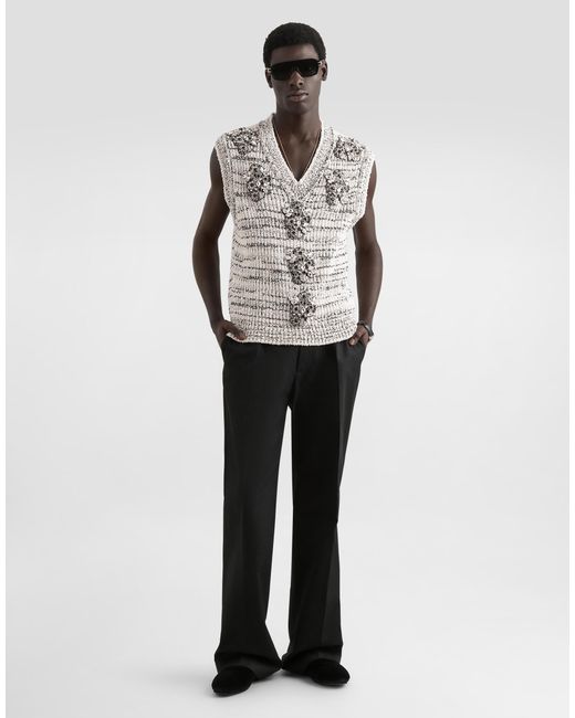 Dolce & Gabbana White Intarsia Pullover Vest for men