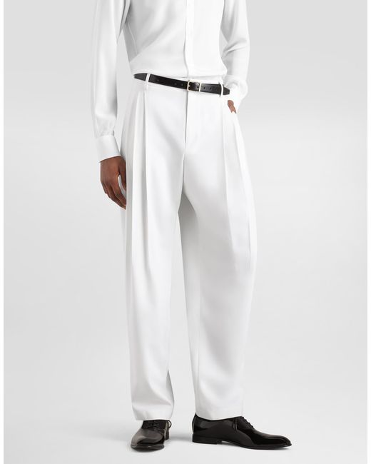 Dolce & Gabbana White Micro-Rib Trousers for men