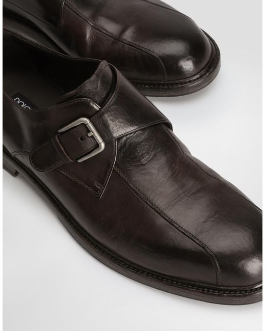 Dolce & Gabbana Brown Washed Calfskin Laced Shoes for men
