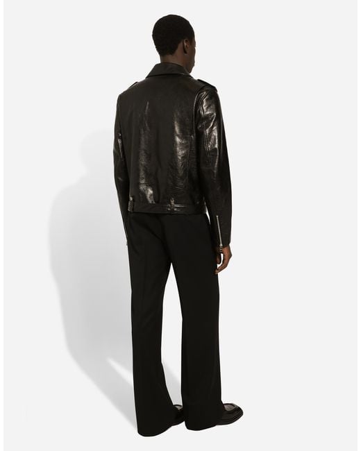 Belted Leather Biker Jacket Dolce & Gabbana de hombre de color Black