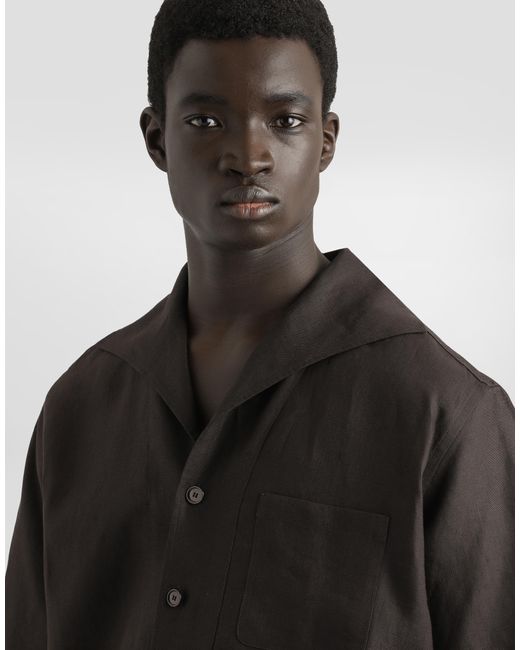Dolce & Gabbana Black Three-Button Short-Sleeved Linen Shirt for men