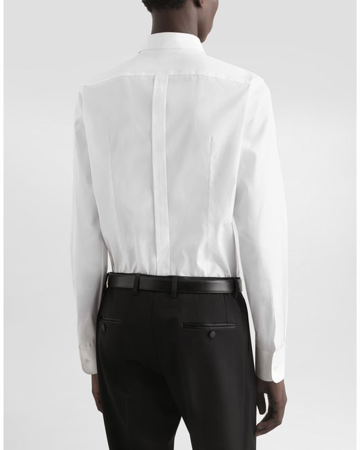 Dolce & Gabbana White Cotton Poplin Tuxedo Shirt for men