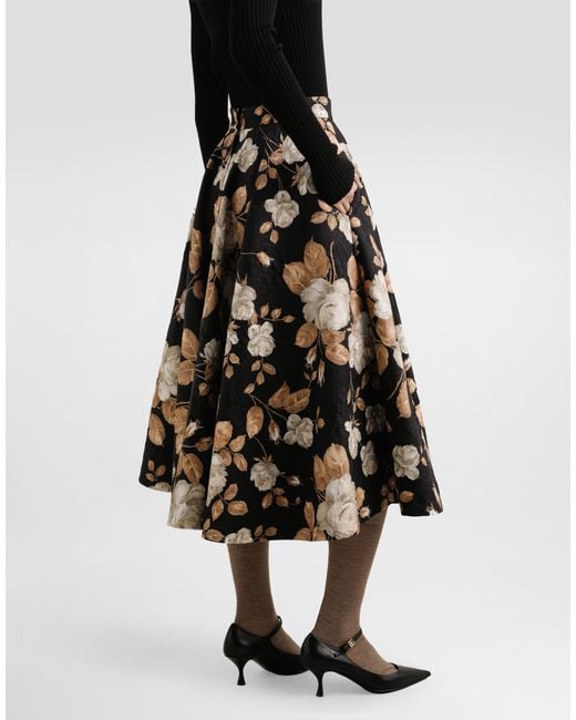 Dolce & Gabbana Vintage Rose- Brocade Midi Skirt White