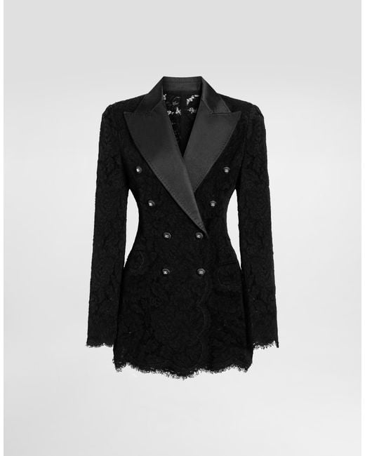 Dolce & Gabbana Black Lace Double-breasted Blazer Jacket