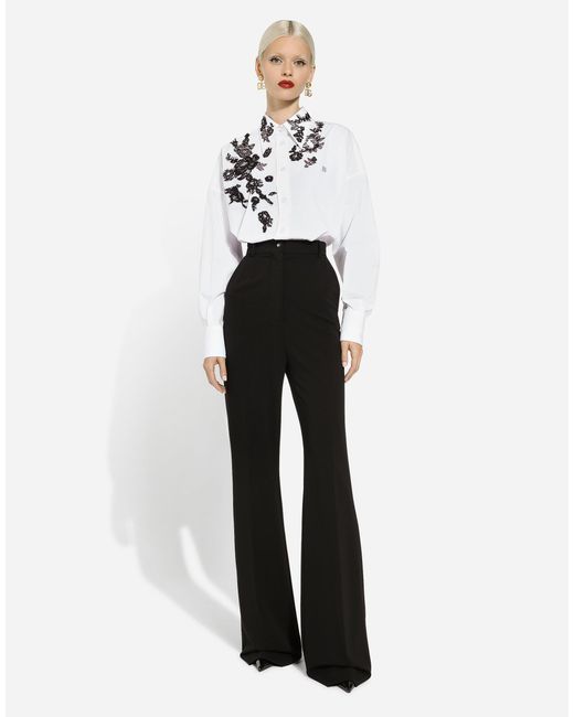 Dolce & Gabbana White Oversize Cotton Shirt With Lace Appliques (Final Sale)