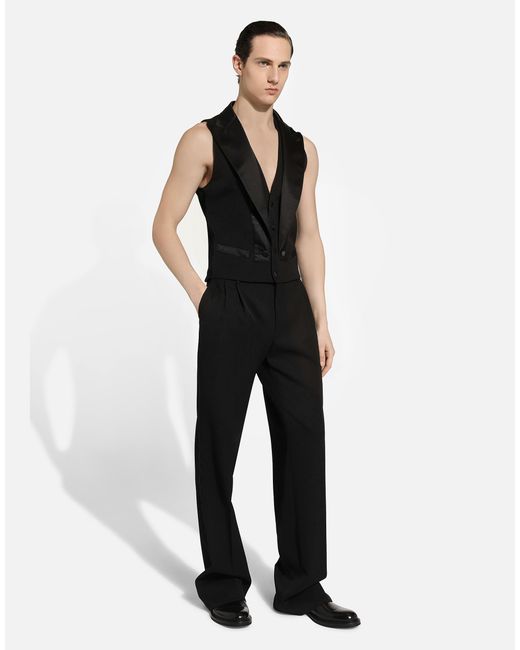 Dolce & Gabbana Black Single-Breasted Gabardine Vest for men
