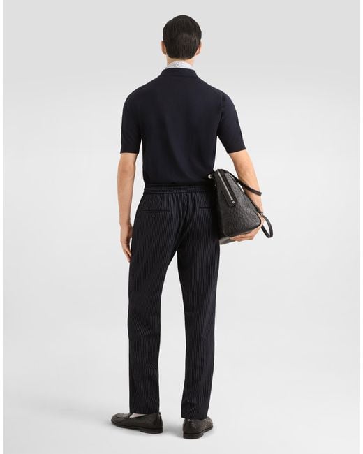 Dolce & Gabbana Blue Pinstripe Wool Jogging Trousers for men