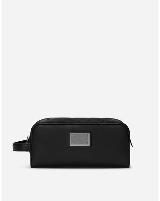 Dolce & Gabbana Grainy Calfskin And Nylon Toiletry Bag in Black for Men ...