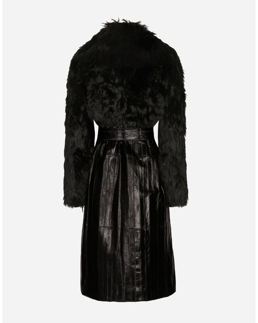 Dolce & Gabbana Black Alpaca-Eel Skin Belted Coat