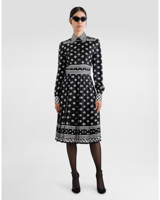 Robe-Chemise Mi-Longue En Sergé À Imprimé Logo Foulard Logo Dg All-Over Dolce & Gabbana en coloris Black