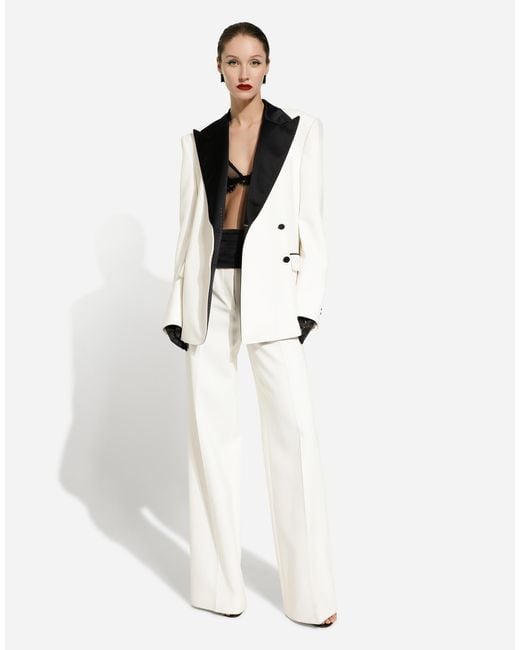 Dolce & Gabbana White Flared Double Crepe Pants