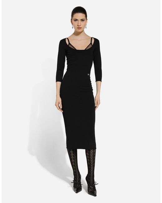 Dolce & Gabbana Black Logo-Embellished Knit Midi Dress