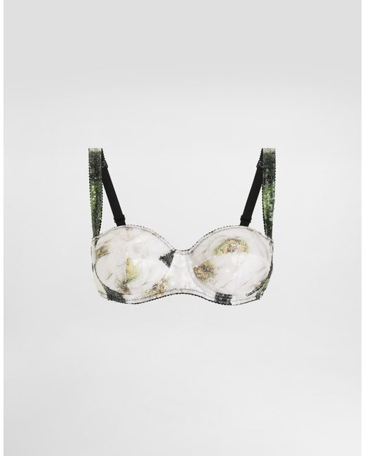 Dolce & Gabbana Natural Sequin-Embroidered Satin Balconette Bra With Gardenia