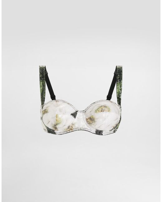 Dolce & Gabbana Natural Sequin-Embroidered Satin Balconette Bra With Gardenia