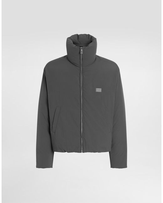 メンズ Dolce & Gabbana ハイネック&ロゴプレート テクニカルファブリック パデッドジャケット Gray