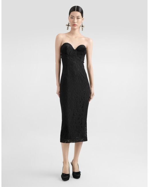 Dolce & Gabbana Black Strapless Lace Dress With Conical Cups