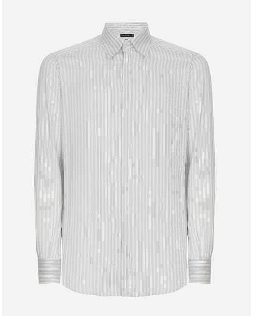 Dolce & Gabbana White Striped Poplin Martini-Fit Shirt for men