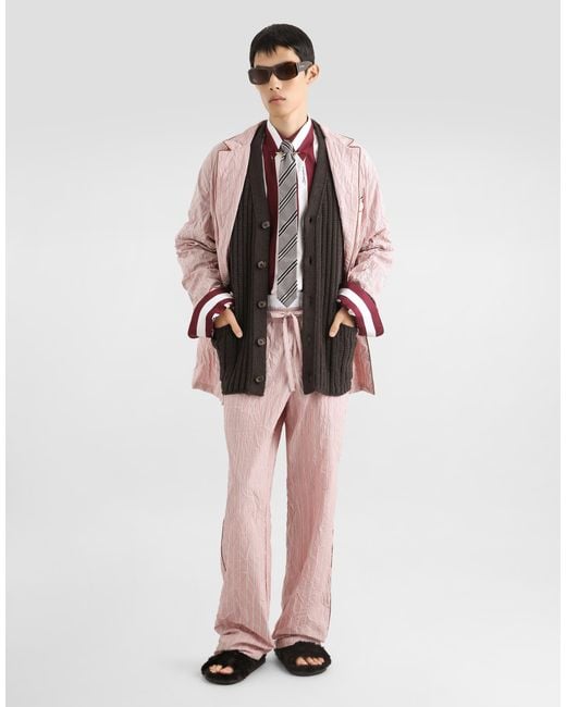Dolce & Gabbana Pink Crinkled Striped Fabric Shirt-Style Vanity Robe for men