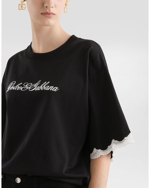 Dolce & Gabbana Black Dolce & Gabbana Embroidered Logo Crewneck T-Shirt
