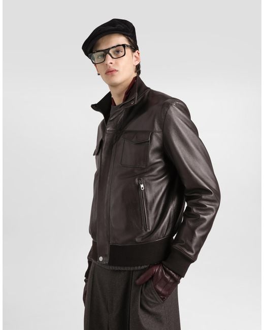 Dolce & Gabbana Black Lambskin Bomber Jacket for men