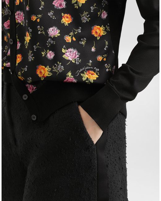 Dolce & Gabbana Black Small Rose Bouquets-Print Satin Cardigan