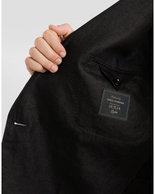 Dolce & Gabbana Black Double-Breasted Linen Fabric Jacket for men