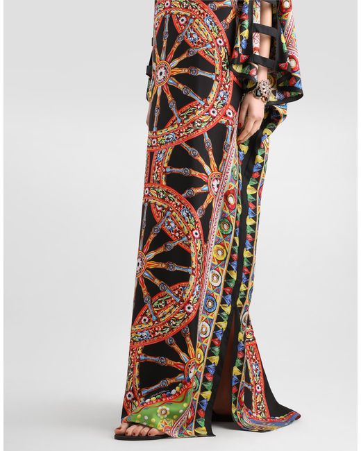 Dolce & Gabbana Multicolor Carretto-Print Twill Kaftan Dress