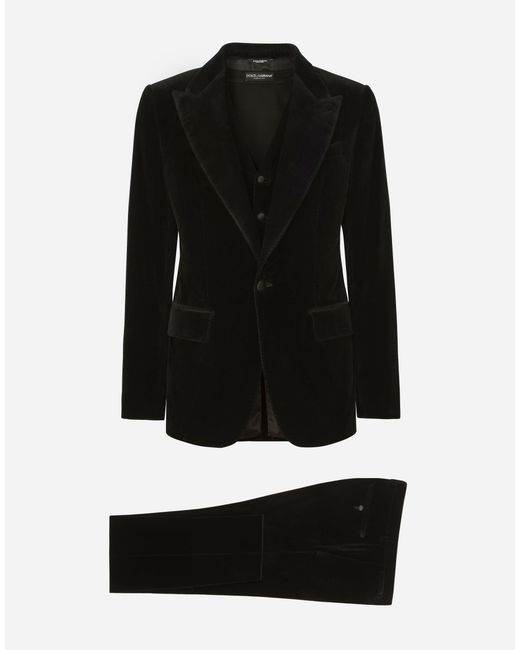 Dolce & Gabbana Black Single-Breasted Smooth Velvet Suit for men