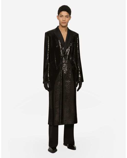 Abrigo De Botonadura Doble Con Lentejuelas Dolce & Gabbana de hombre de color Black
