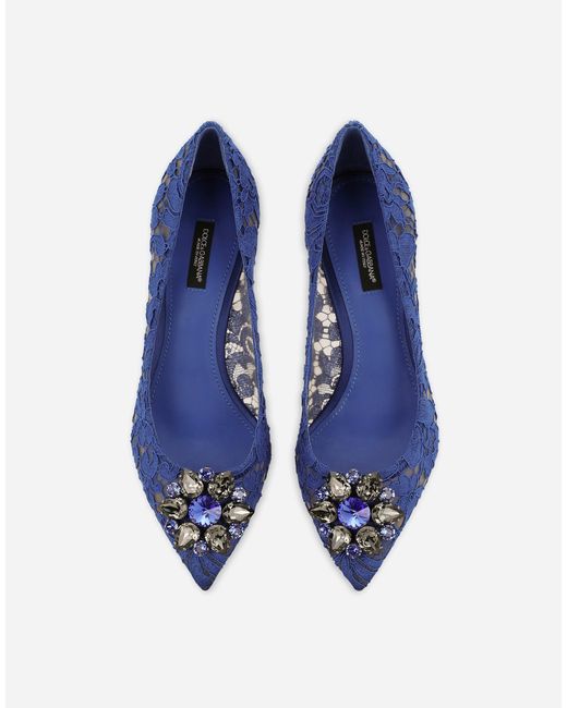Dolce & Gabbana Blue Lace Pumps With Brooch Detailing