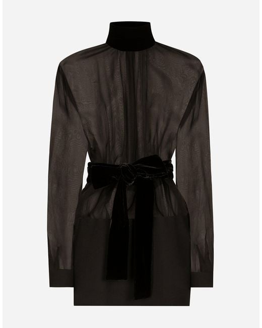Dolce & Gabbana Black Short Wool Crepe And Organza Dress