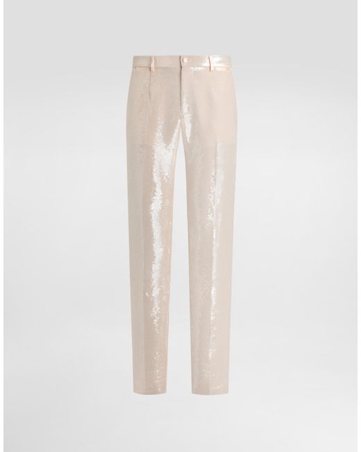 Dolce & Gabbana White Sequin Trousers for men