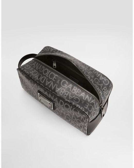 Dolce & Gabbana Gray Coated Jacquard Toiletry Bag for men