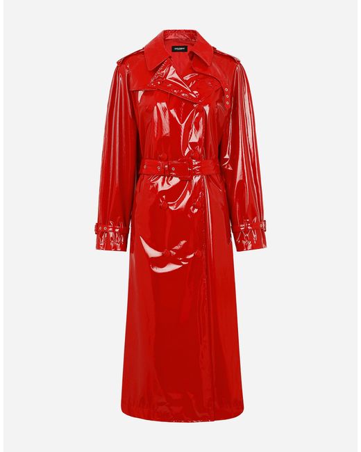 Dolce & Gabbana Red Double-breasted Patent Faux Leather Coat