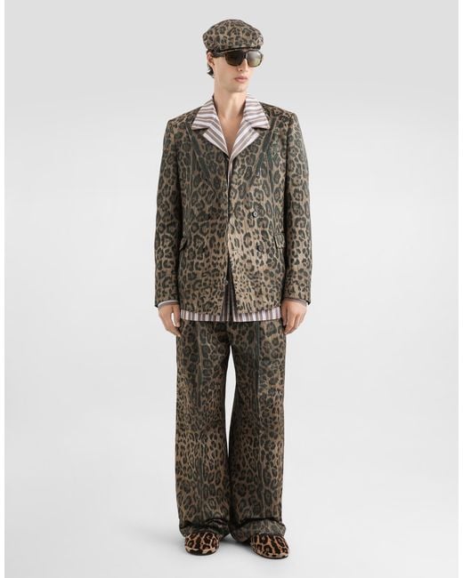 Dolce & Gabbana Brown Leopard- Jacquard Double-Breasted Jacket for men