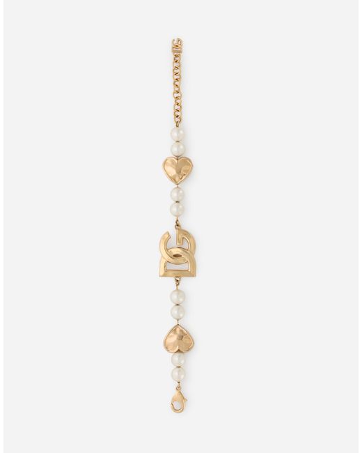 Dolce & Gabbana Metallic Bracelet With Hearts And Dg Logo