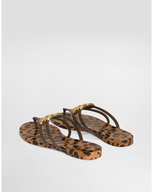 Dolce & Gabbana White Rubber Beachwear Slides With Logo And Leo