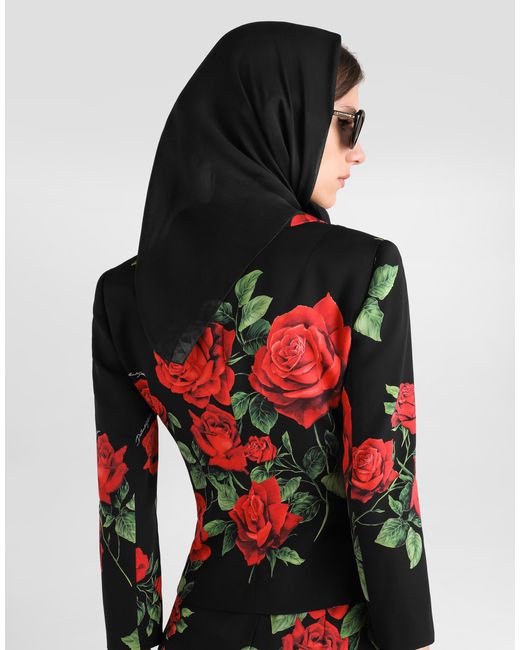 Dolce & Gabbana Red Rose-Print Charmeuse Single-Breasted Jacket