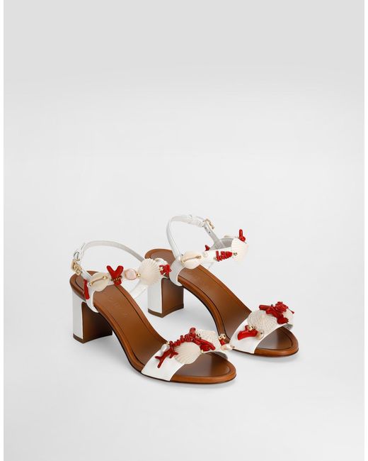 Dolce & Gabbana コーラルエンブロイダリー ナッパレザー サンダル Natural