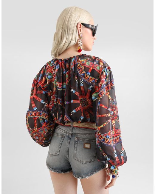Dolce & Gabbana Red Carretto-Print Devor� Twill Top�
