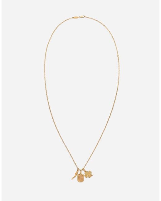 Dolce & Gabbana Devotion And Rounded Rectangular Pendant With A Virgin Mary Medallion, Horn And Four-Leaf Clover Pendants On Chain in White für Herren