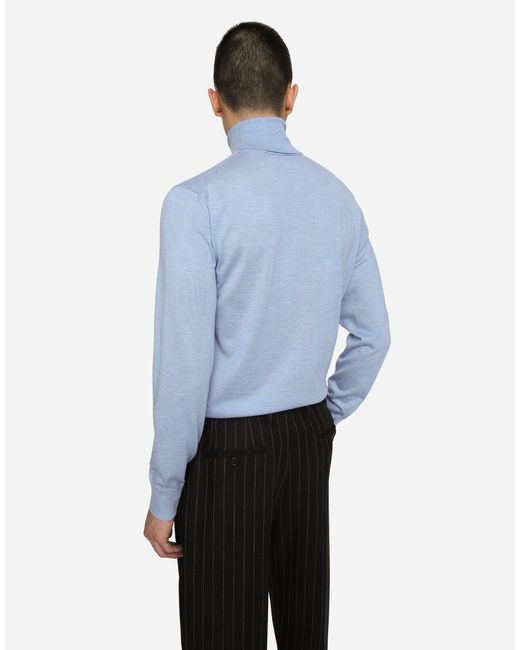 Dolce & Gabbana Blue Extra-Fine Cashmere And Silk Turtleneck Sweater for men