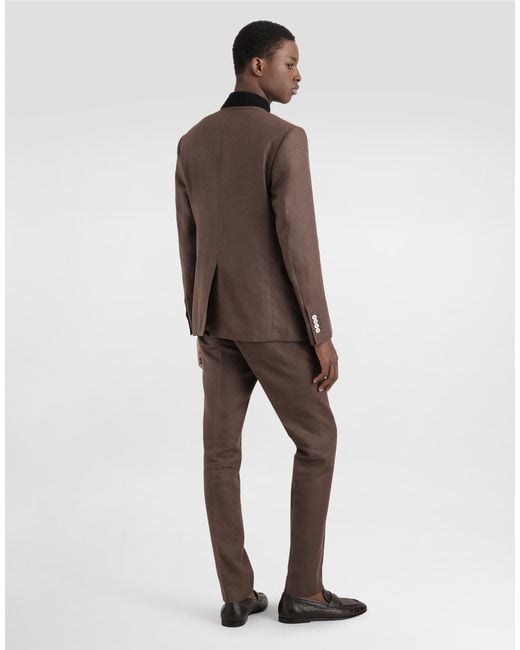 Dolce & Gabbana Brown Double-Breasted Linen Jacket With Patch for men