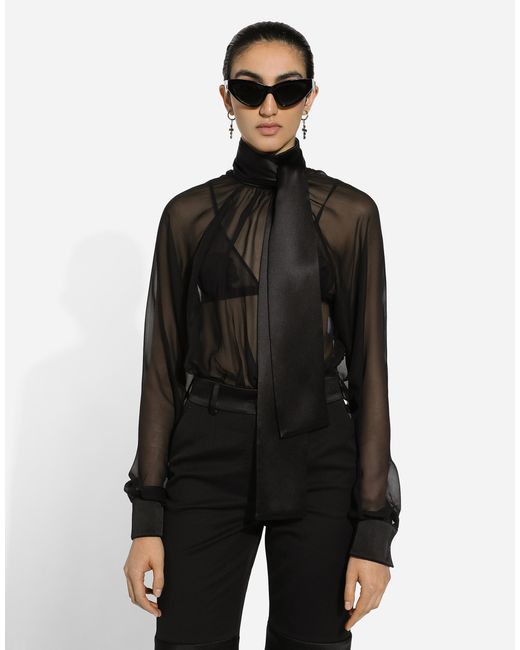 Dolce & Gabbana Black Chiffon Pussy-Bow Blouse