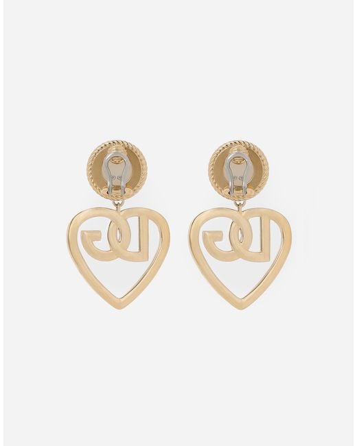 Dolce & Gabbana Metallic Pearl Monogram Heart Clip-On Earrings