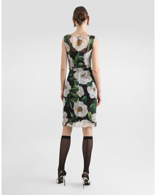 Dolce & Gabbana White Gardenia- Chiffon Midi Dress