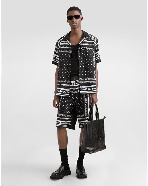 Dolce & Gabbana Black Printed Silk And Denim Shorts for men