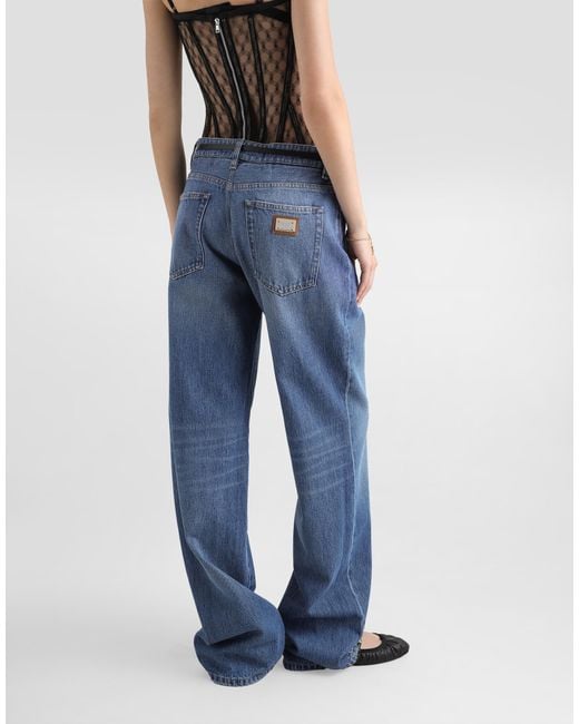 Dolce & Gabbana Loose Denim Jeans With Pressed Pleat in Blue