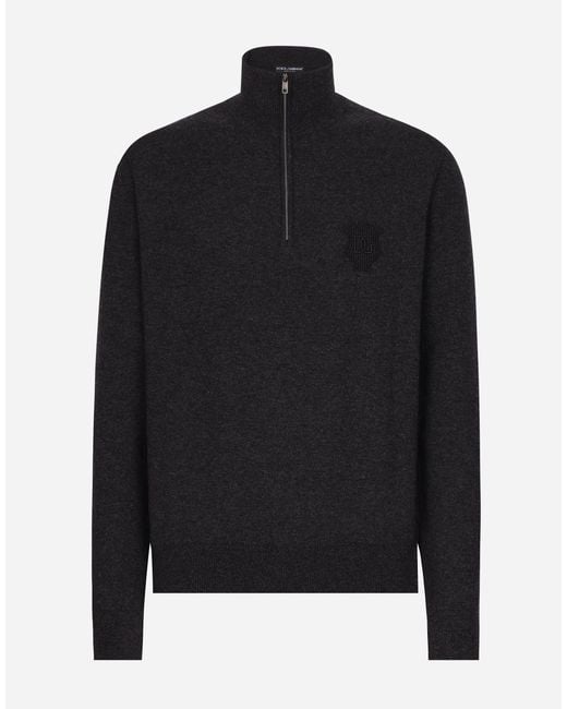 Dolce & Gabbana Black Zip-Up Cashmere Turtle-Neck Sweater for men