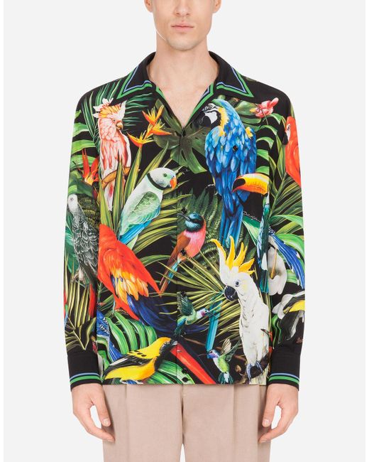 Dolce & Gabbana Hawaiihemd Aus Seide Papagei-Print in Multicolor für Herren